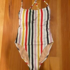 J. Crew Women’s Swimsuit - Multicolor and White Striped One Piece - Size 2